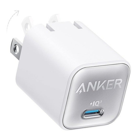 ANKER 313 Folding Fast-Charging Charger: USB-C 30W, GaN, PowerIQ 3.0 - WHITE - Picture 1 of 7